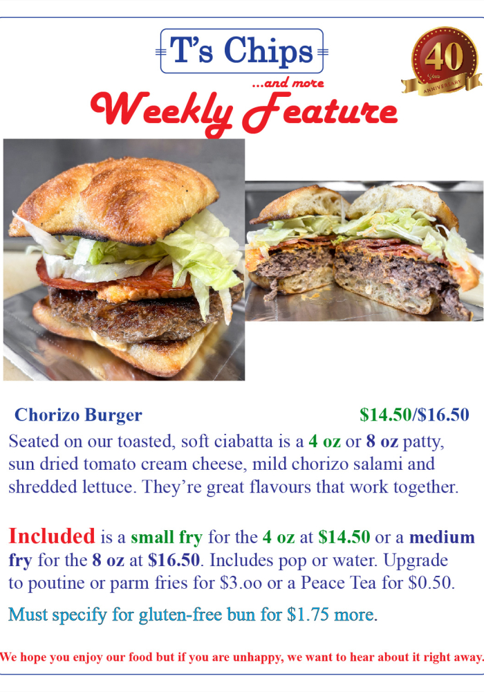 Weekly Feature Chorizo Burger Jul 21 2023