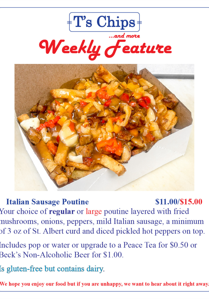 Weekly Features Aug 25 2023 Italian Sausage Poutine
