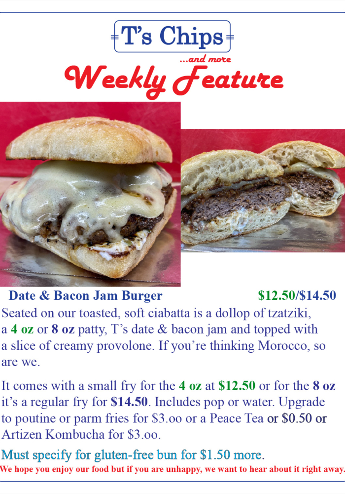 Weekly Features Date and Bacon Jam Burger May 13 2022